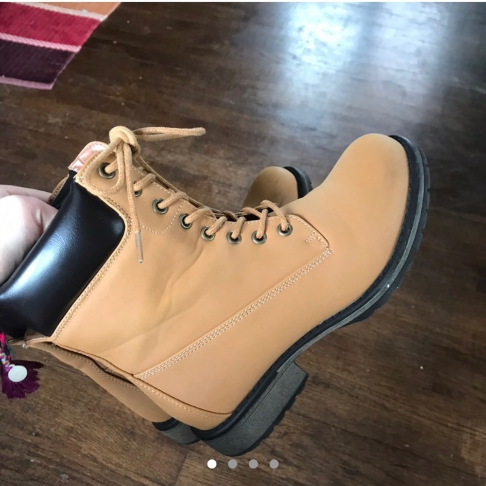 Tan and Black Combat Boots With Heel